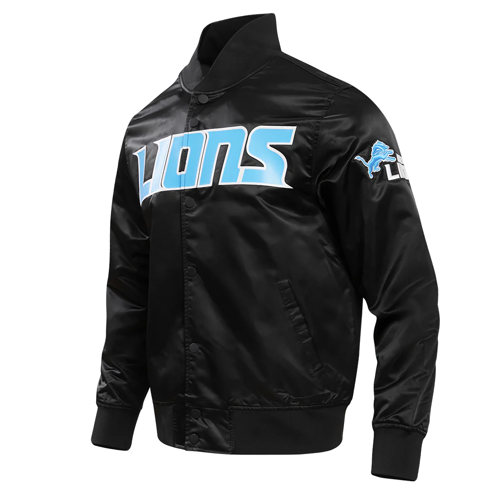 NFL DETROIT LIONS BIG LOGO MEN'S SATIN JACKET FDL6410277-BLK - Image 2