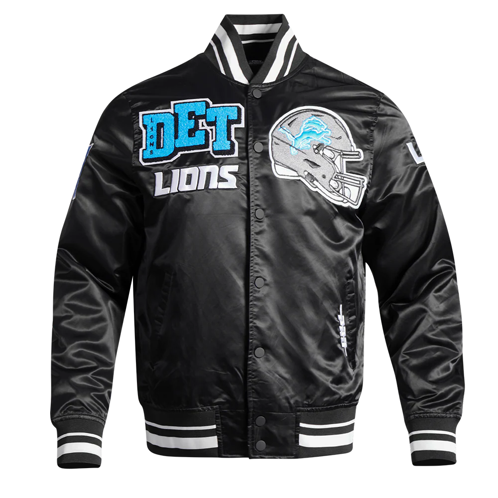 NFL DETROIT LIONS MASHUP MEN'S RIB SATIN JACKET FDL6410476-BLK