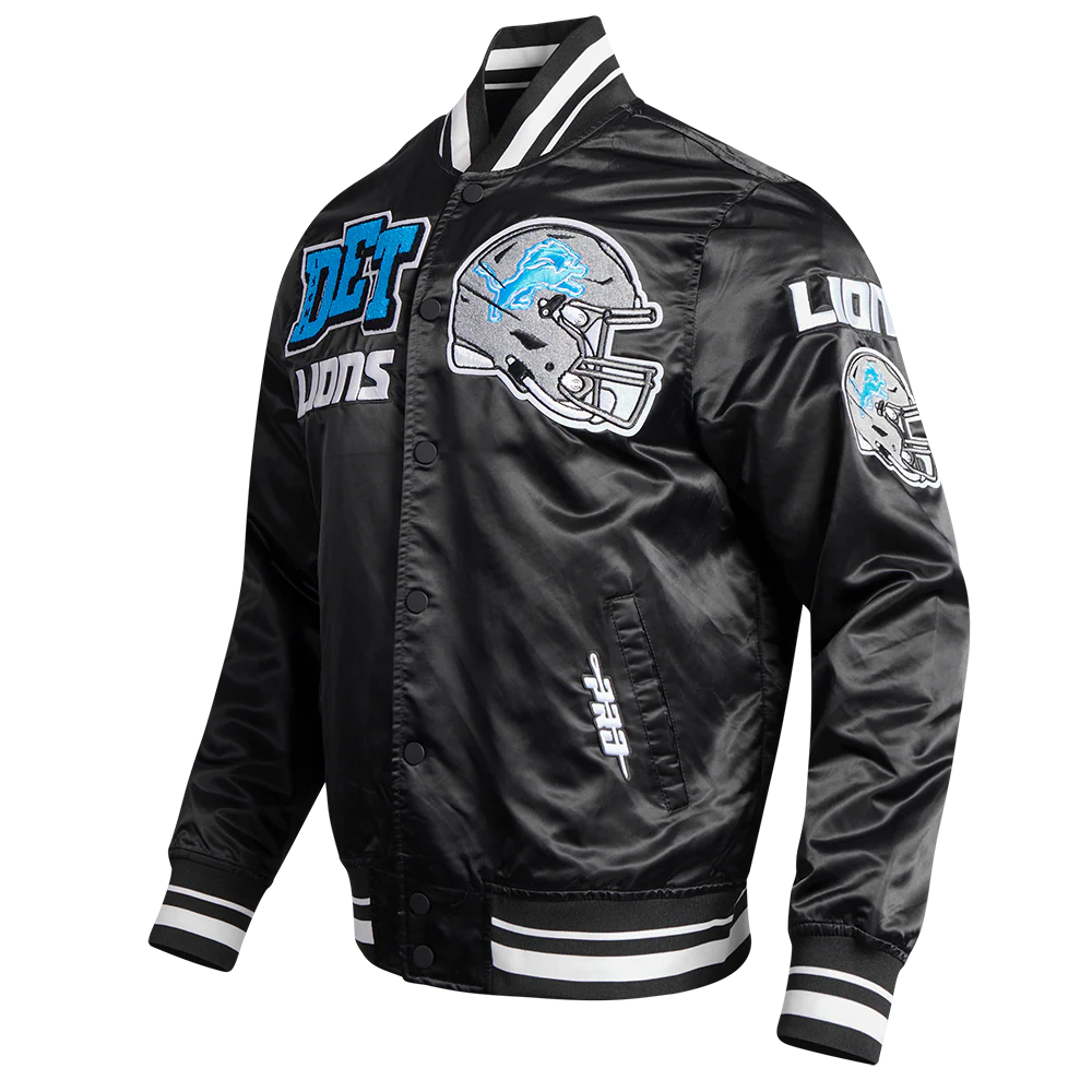NFL DETROIT LIONS MASHUP MEN'S RIB SATIN JACKET FDL6410476-BLK - Image 2