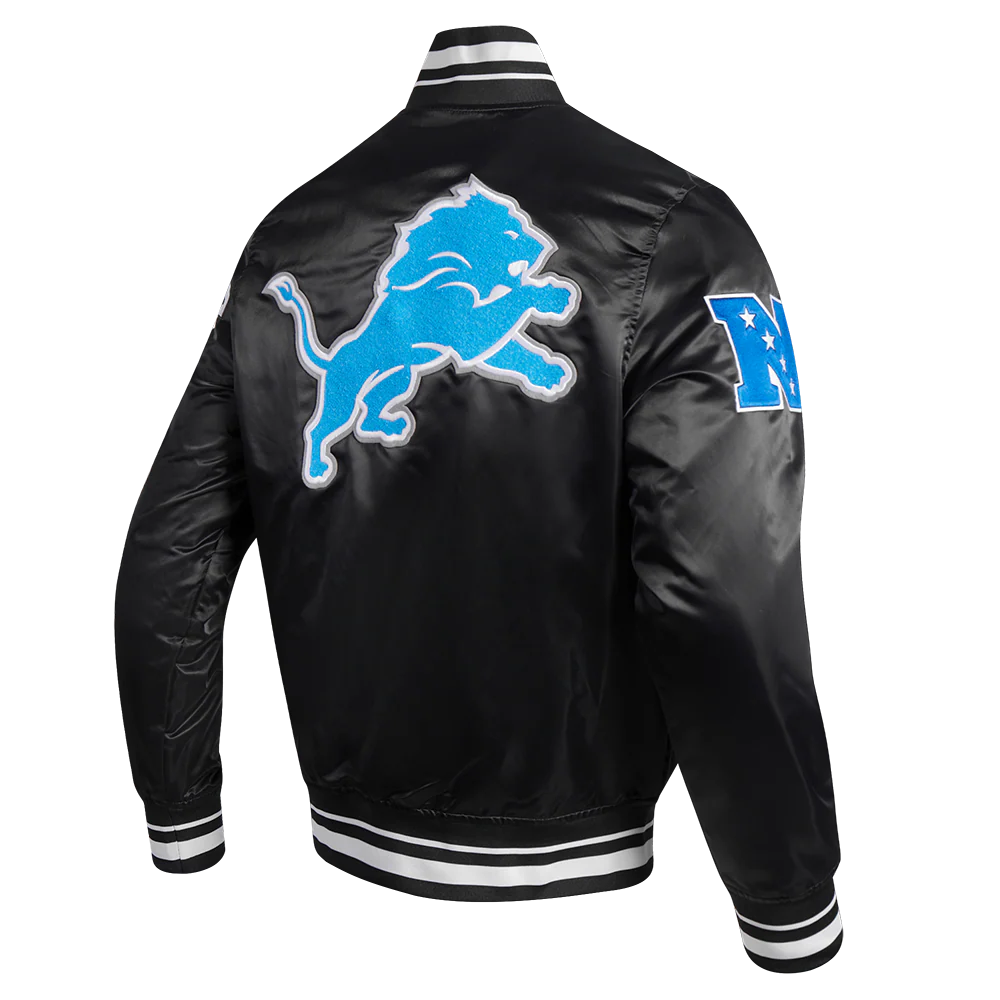 NFL DETROIT LIONS MASHUP MEN'S RIB SATIN JACKET FDL6410476-BLK - Image 3