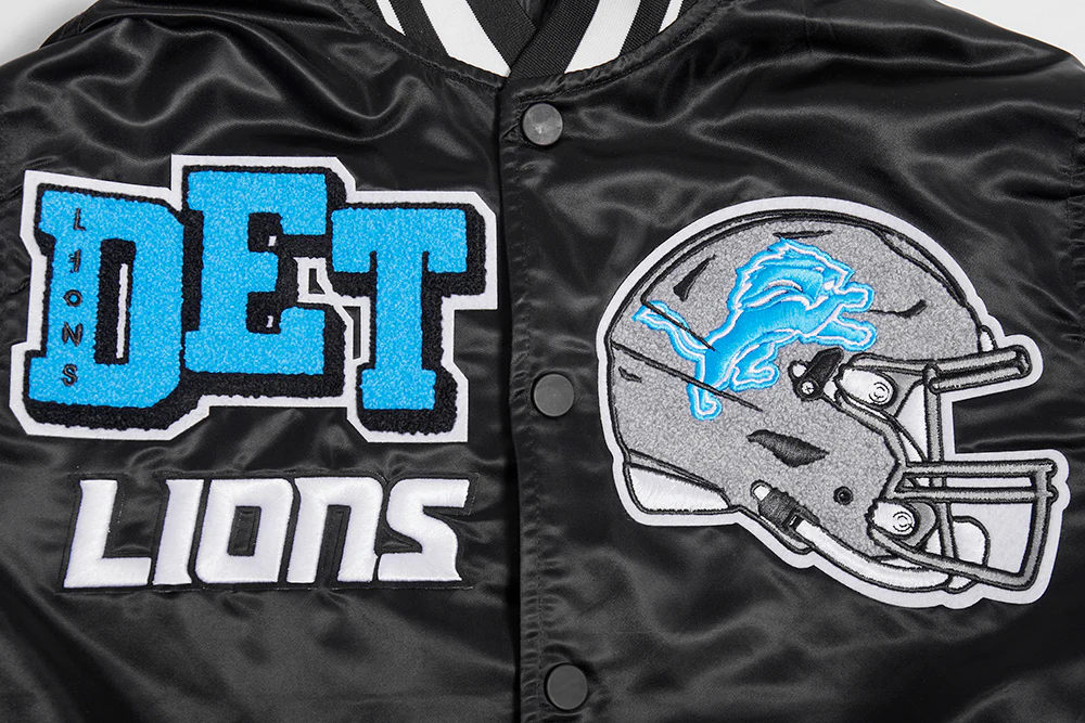 NFL DETROIT LIONS MASHUP MEN'S RIB SATIN JACKET FDL6410476-BLK - Image 9