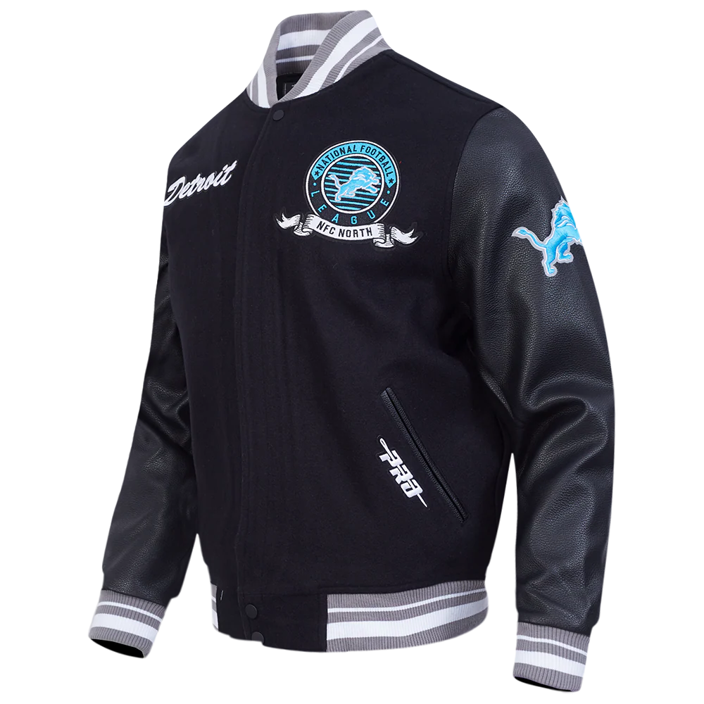 NFL DETROIT LIONS TEAM BADGE MEN'S RIB WOOL VARSITY JACKET FDL6411051-BGY - Image 2