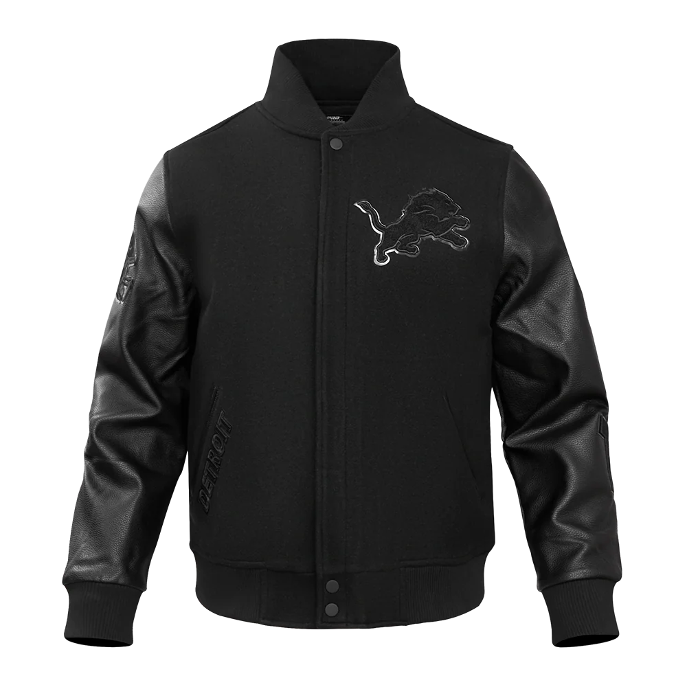 NFL DETROIT LIONS TRIPLE BLACK MEN'S MEN'S WOOL VARSITY JACKET FDL6410284-3BK