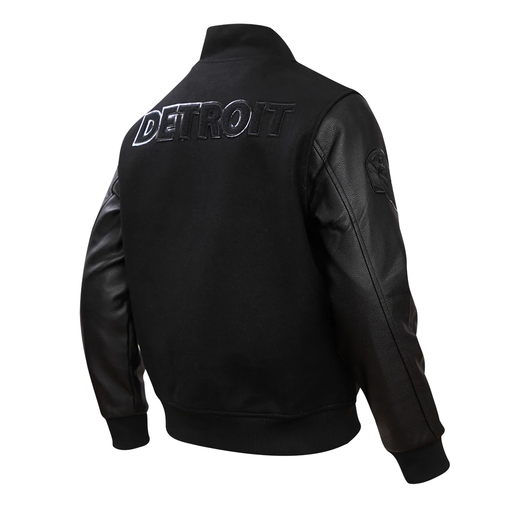 NFL DETROIT LIONS TRIPLE BLACK MEN'S MEN'S WOOL VARSITY JACKET FDL6410284-3BK - Image 3