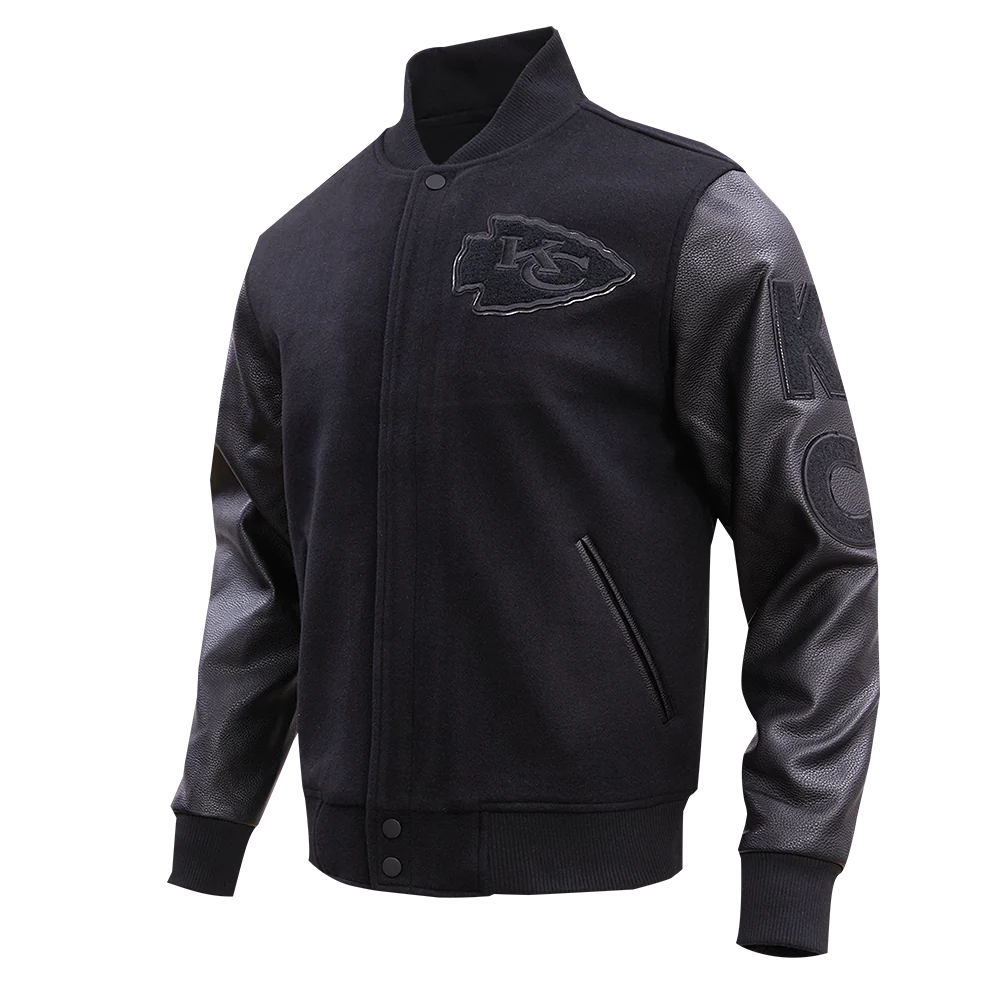 NFL KANSAS CITY CHIEFS TRIPLE BLACK WOOL MEN'S VARSITY JACKET FKC6410203-3BK - Image 2